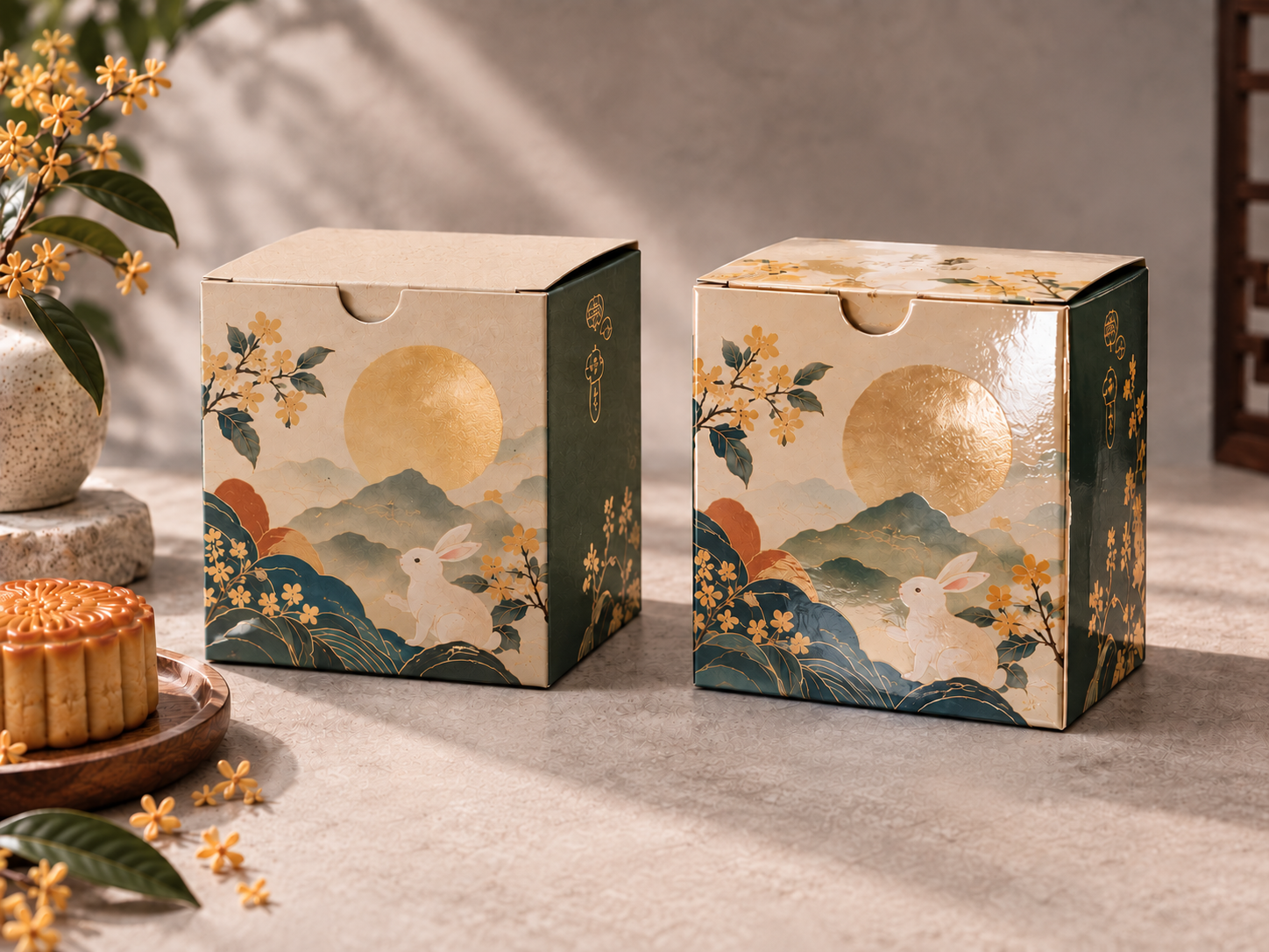 Mooncake box lamination options Malaysia: matte, gloss and soft-touch finishes on custom printed packaging