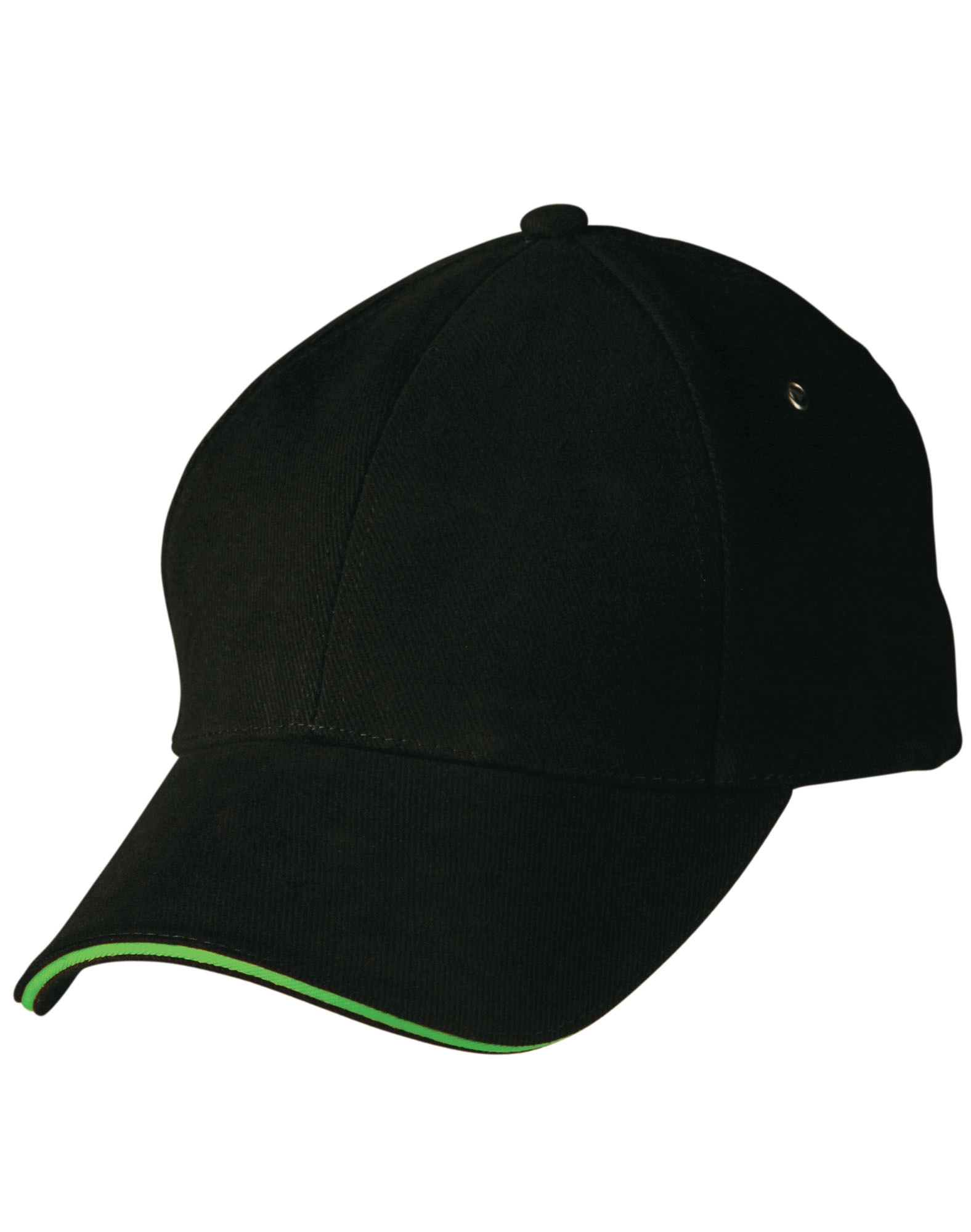 Black cap with green trim