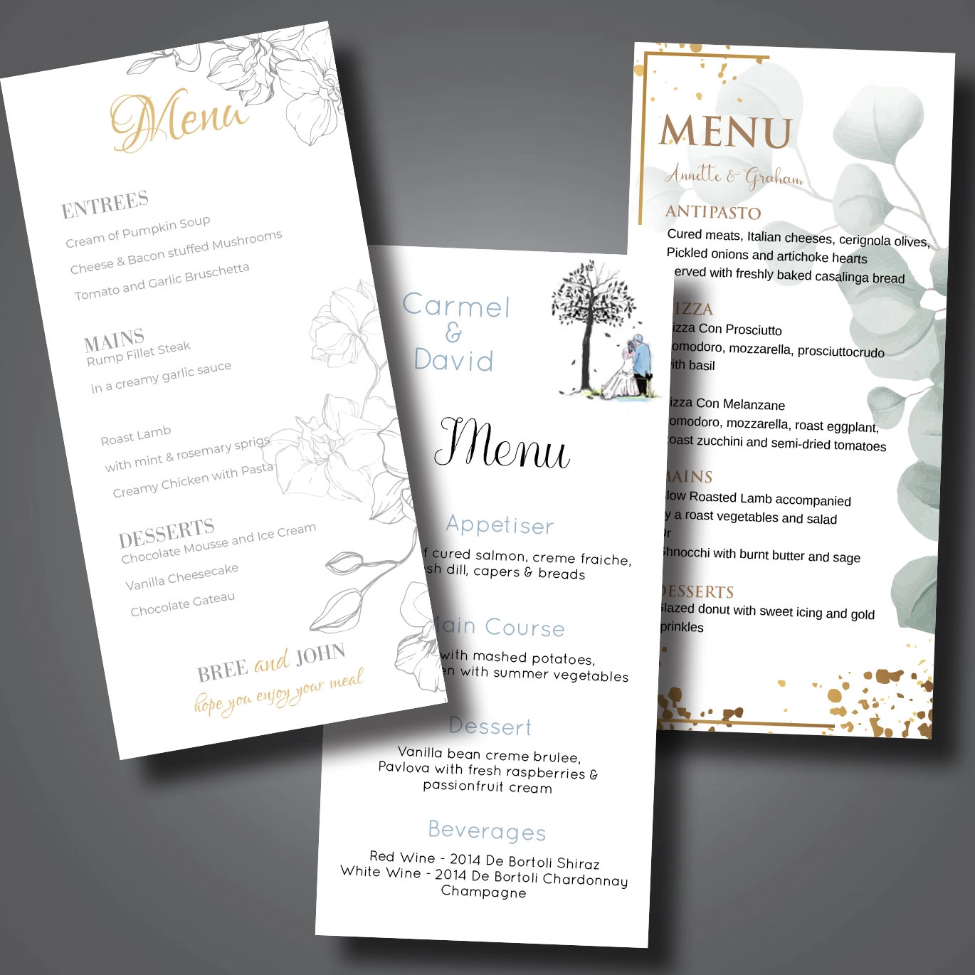 Wedding Menu Cards small Stationary