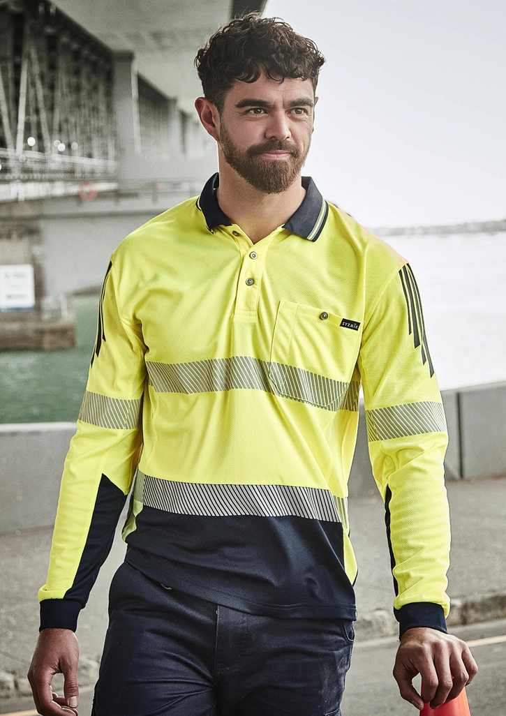 Men's Hi Vis Flux Segmented Tape Long Sleeve Polo