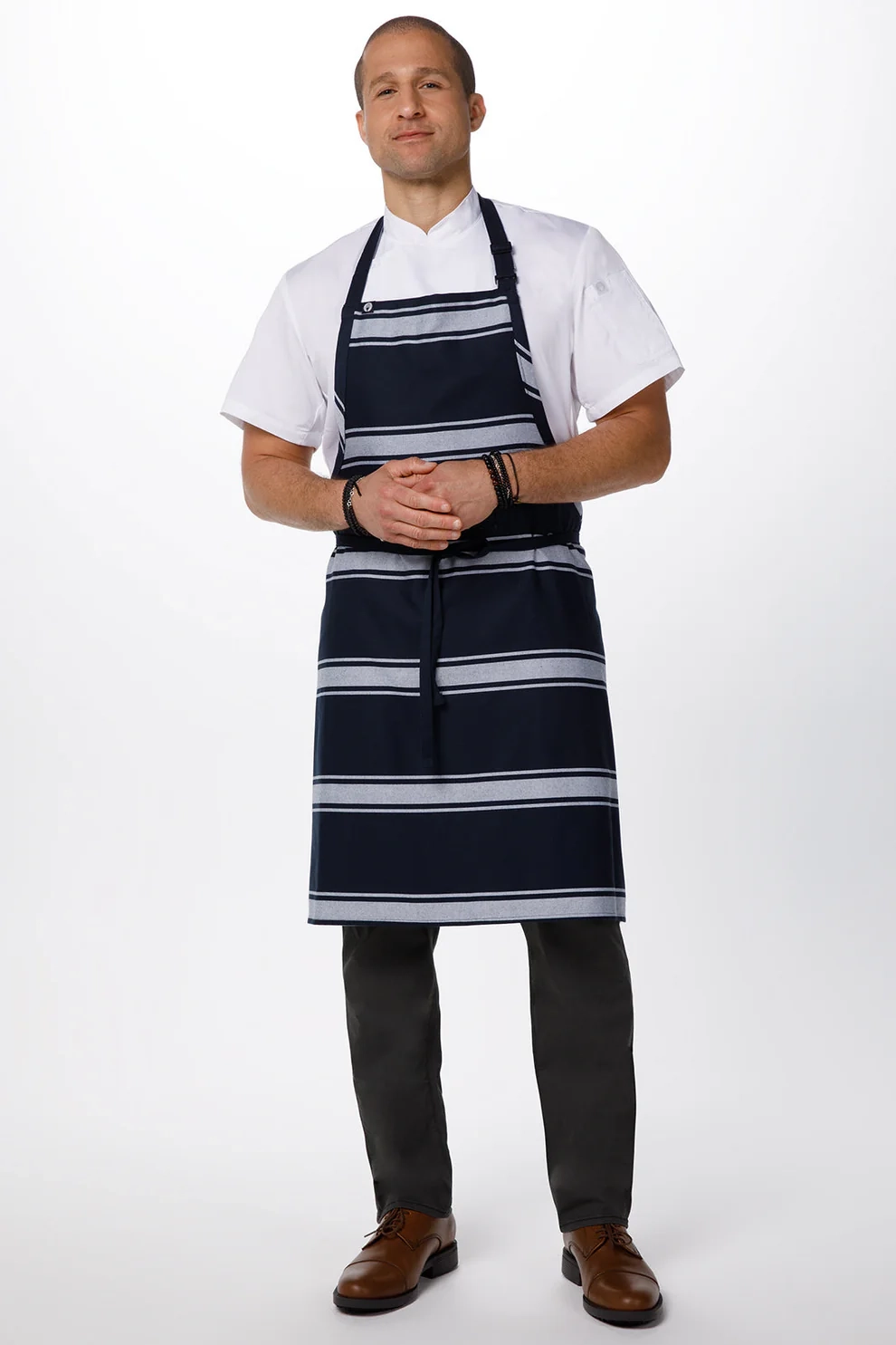 Navy Butcher Stripe Bib Apron 1