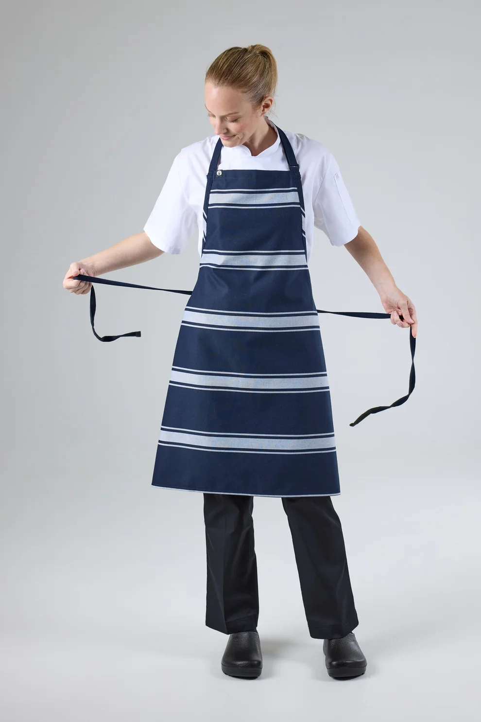 Navy Butcher Stripe Bib Apron 5