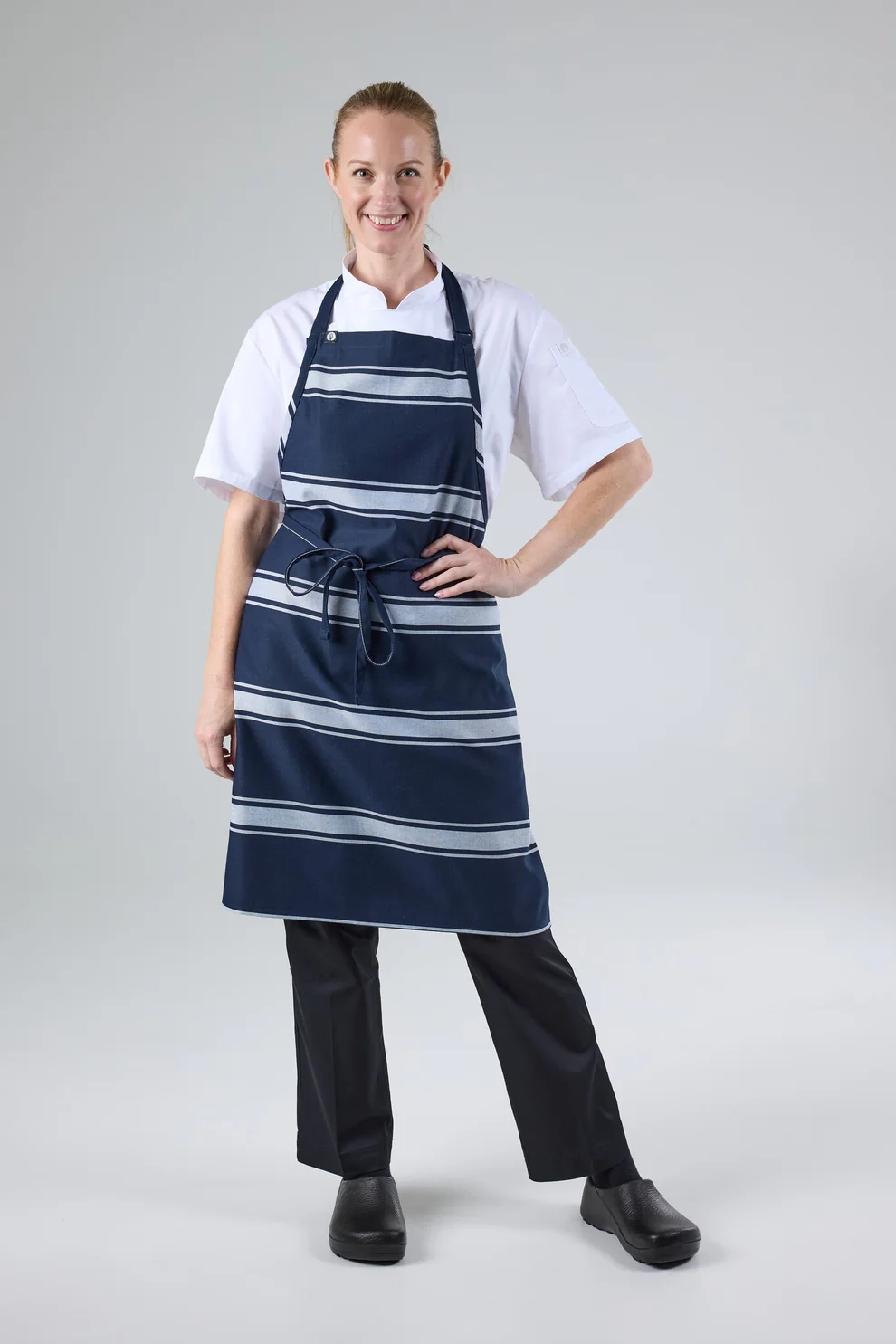 Navy Butcher Stripe Bib Apron 6