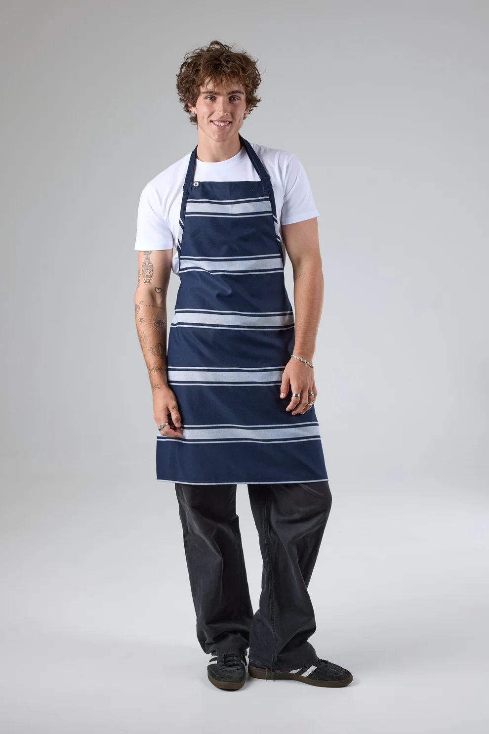 Navy Butcher Stripe Bib Apron 7