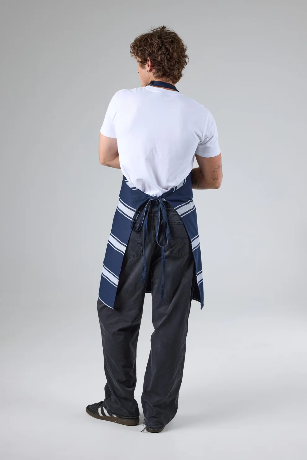 Navy Butcher Stripe Bib Apron 2