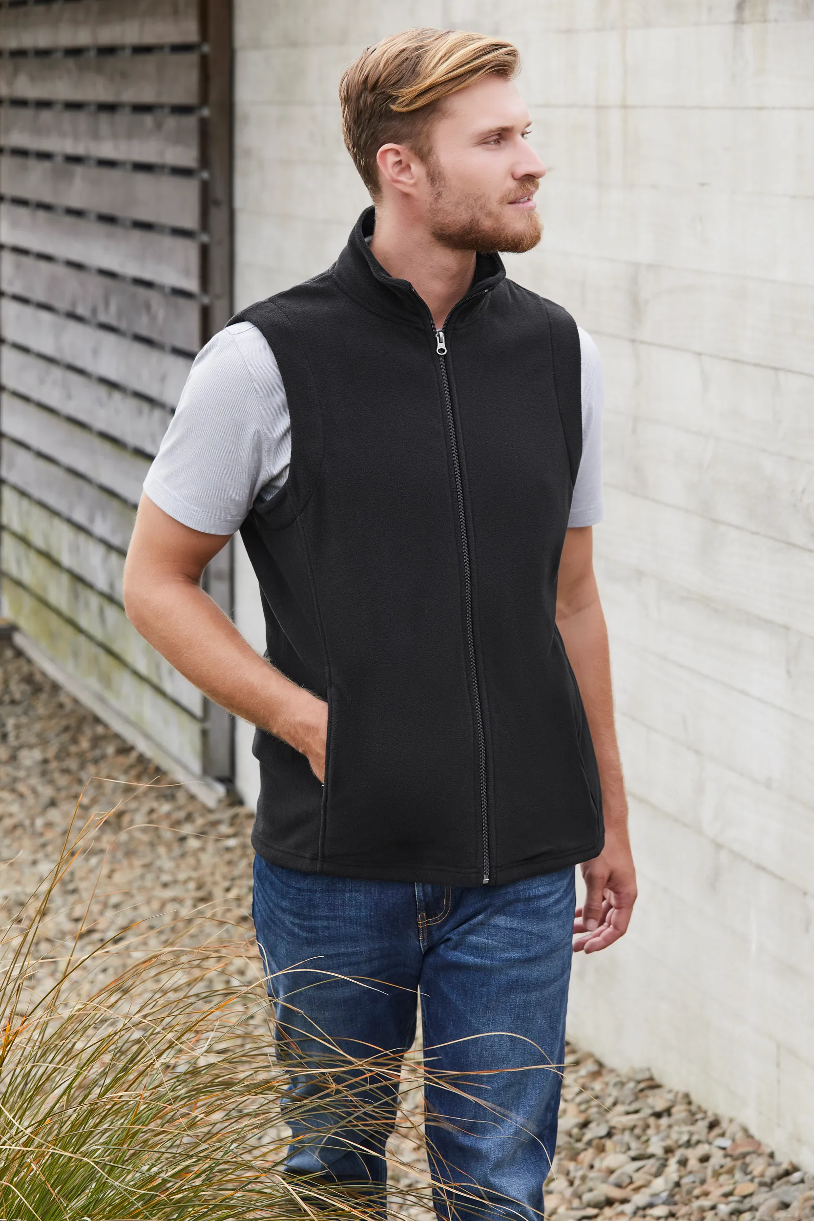 Mens Plain Low Pil Micro Fleece Vest
