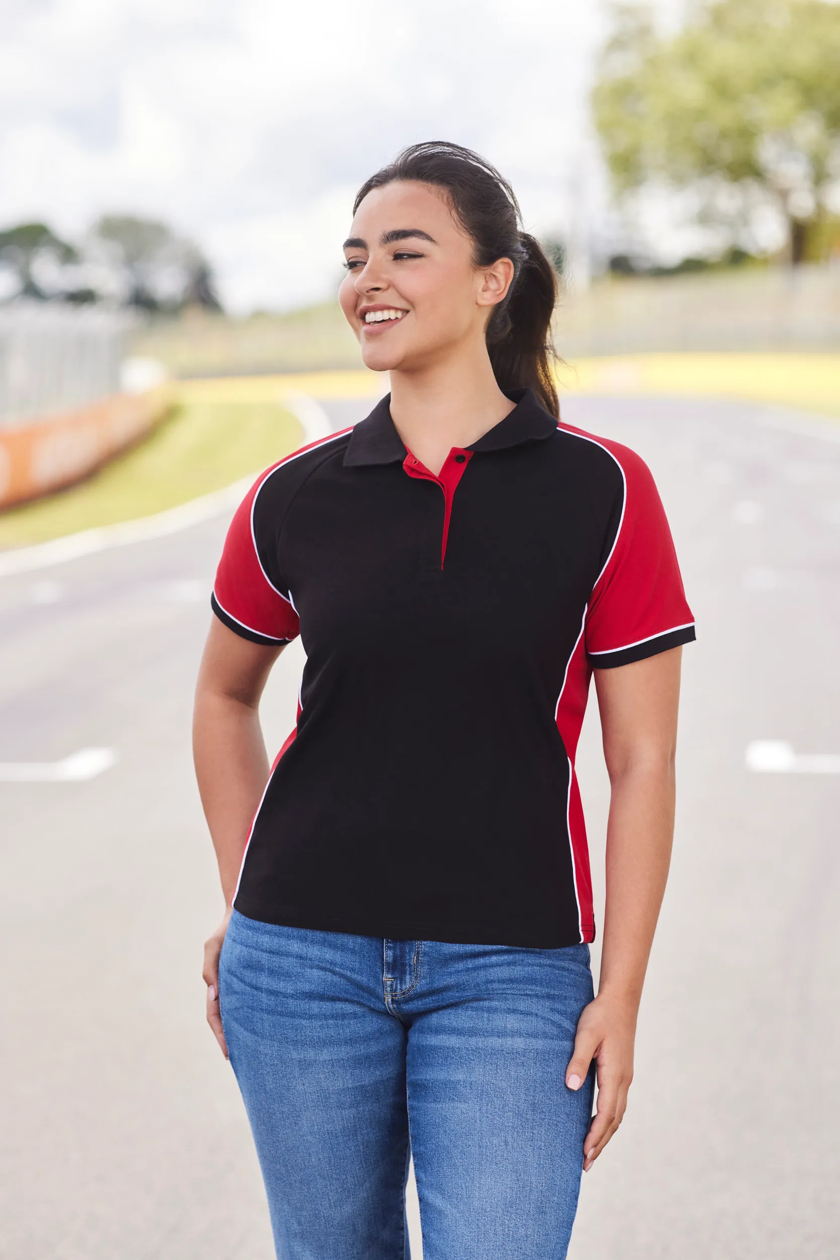 Ladies Nitro Contrast Panel Polycotton Polo