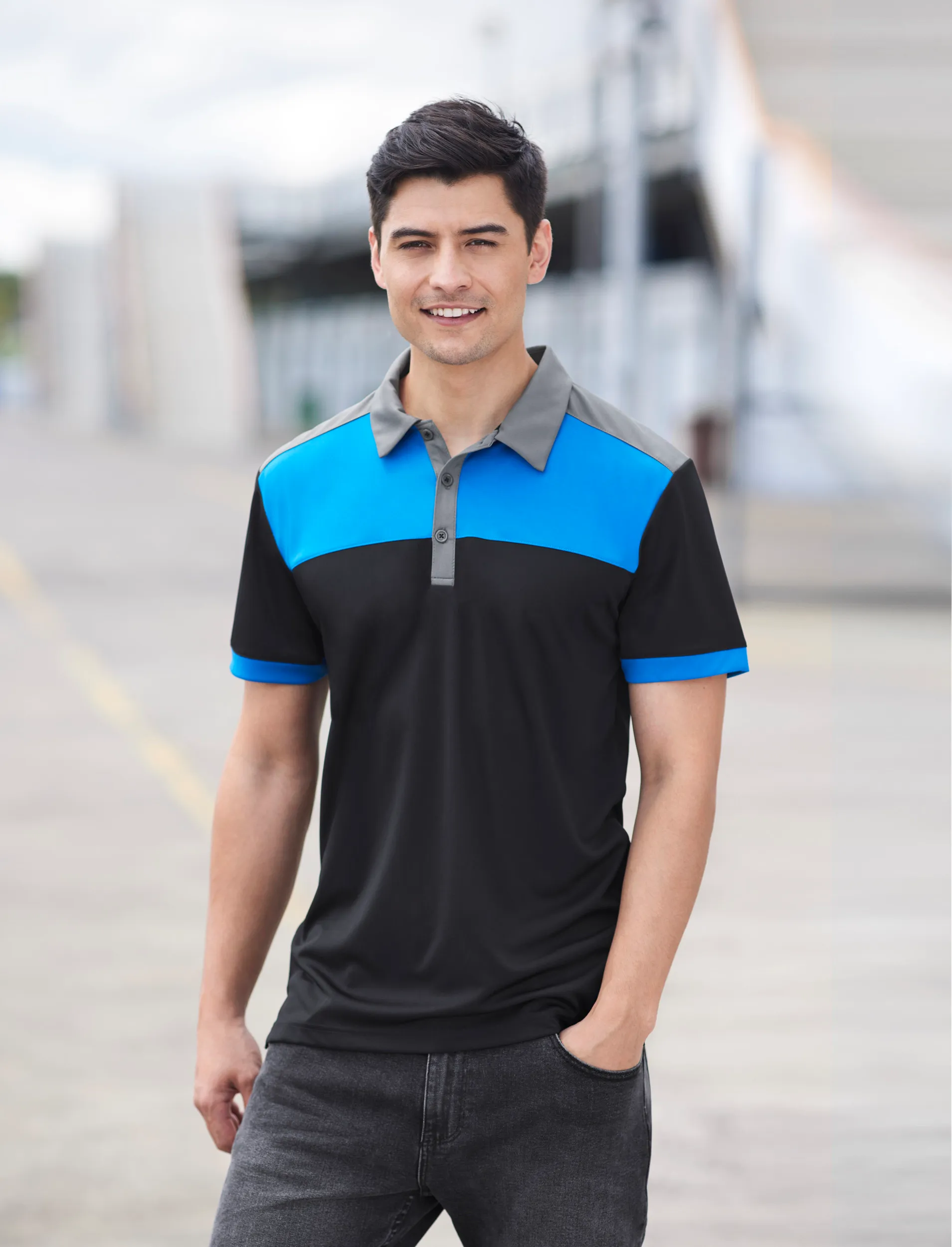 Mens Charger Contrast Panels Breathable Polo
