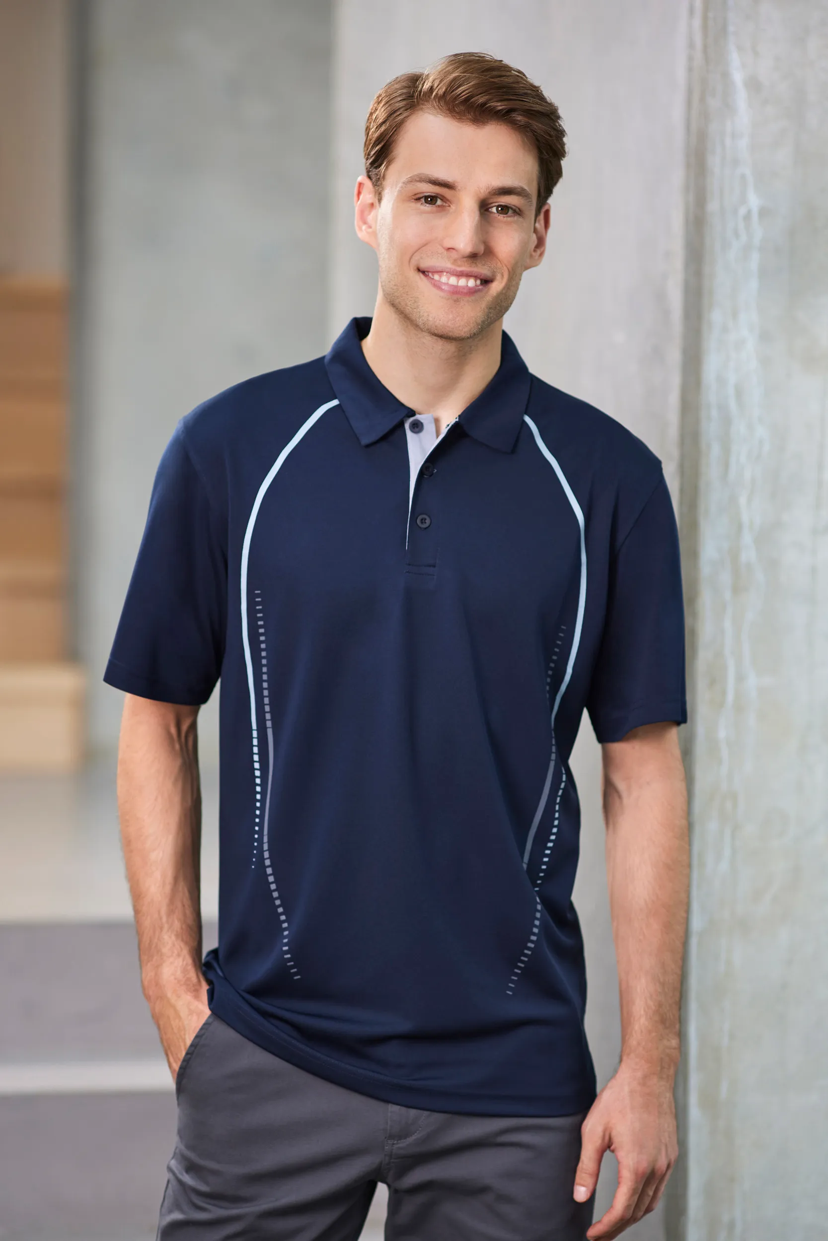 Mens Cyber Contrast Silver Lines Breathable Polo