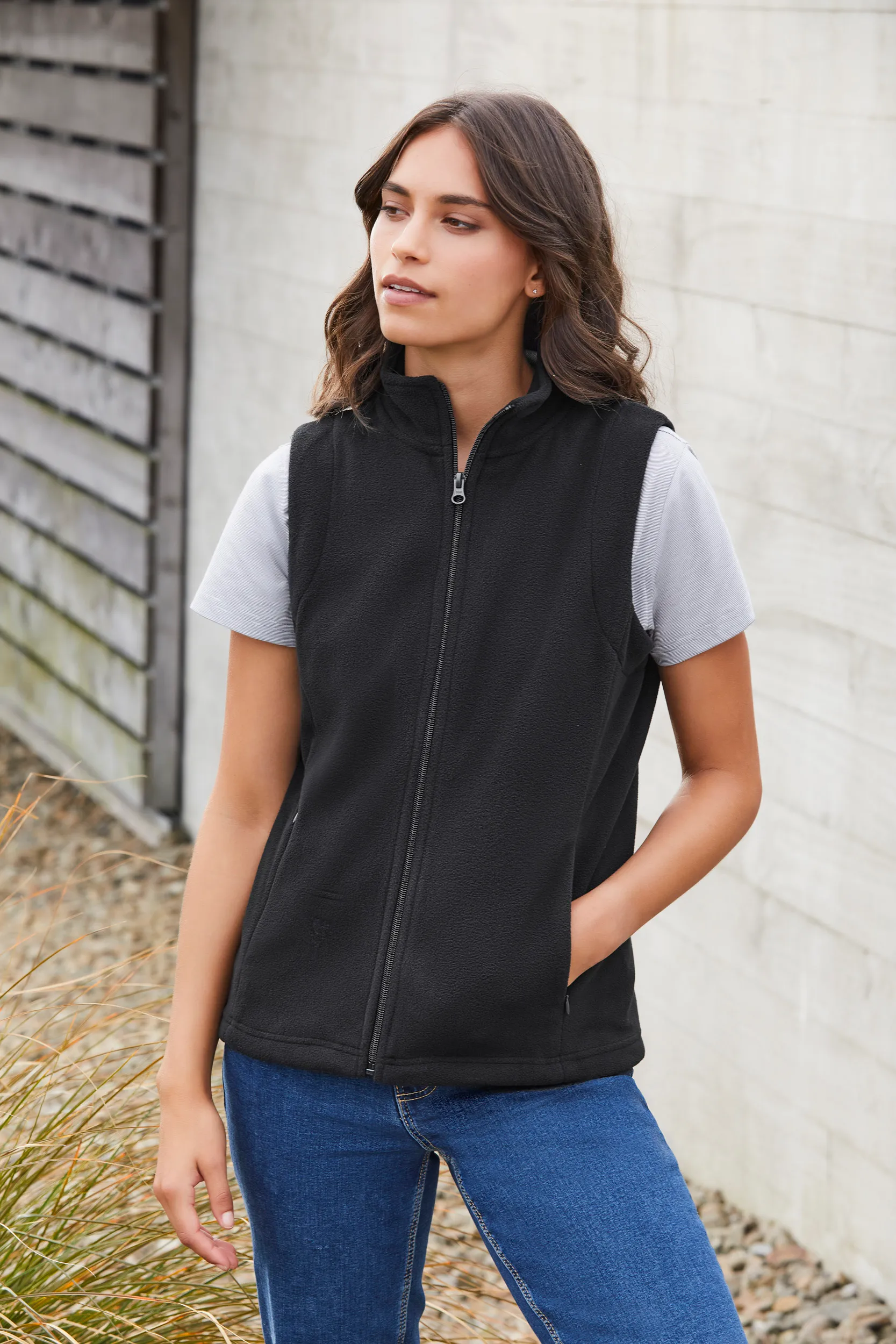 Ladies Plain Micro Fleece Vest